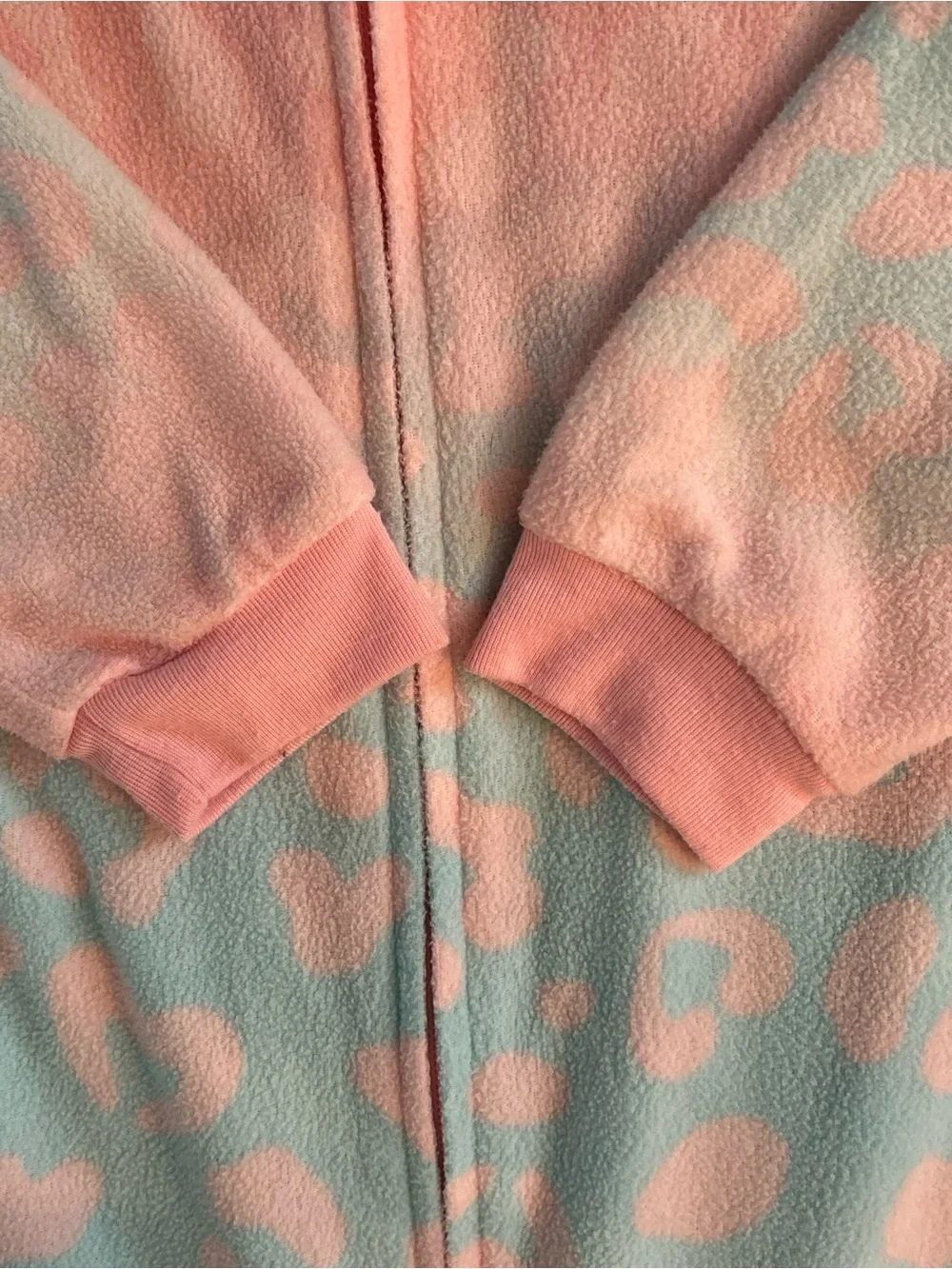 Kids Pink and Light Blue Leopard Print Hooded One-Piece Pajama, size XL
